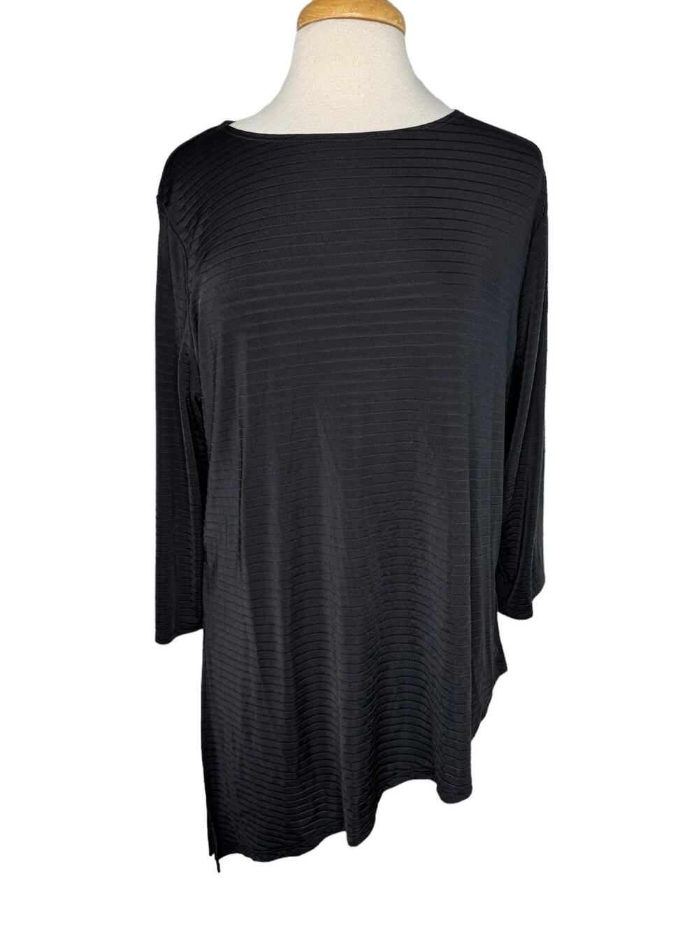 CHICOS Easywear Black Stripe Asymmetric Hem 3/4 Sleeve Travel Blouse Size XL (3)